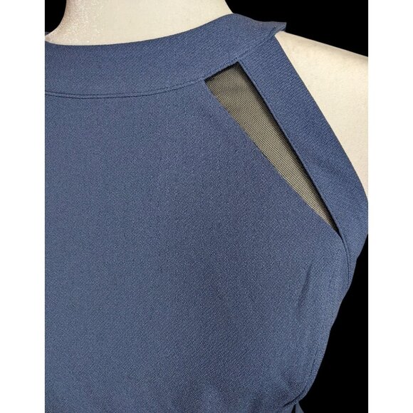 BCBGeneration Blue Open Back Dress With Black Mesh Cutouts - Picture 4 of 9